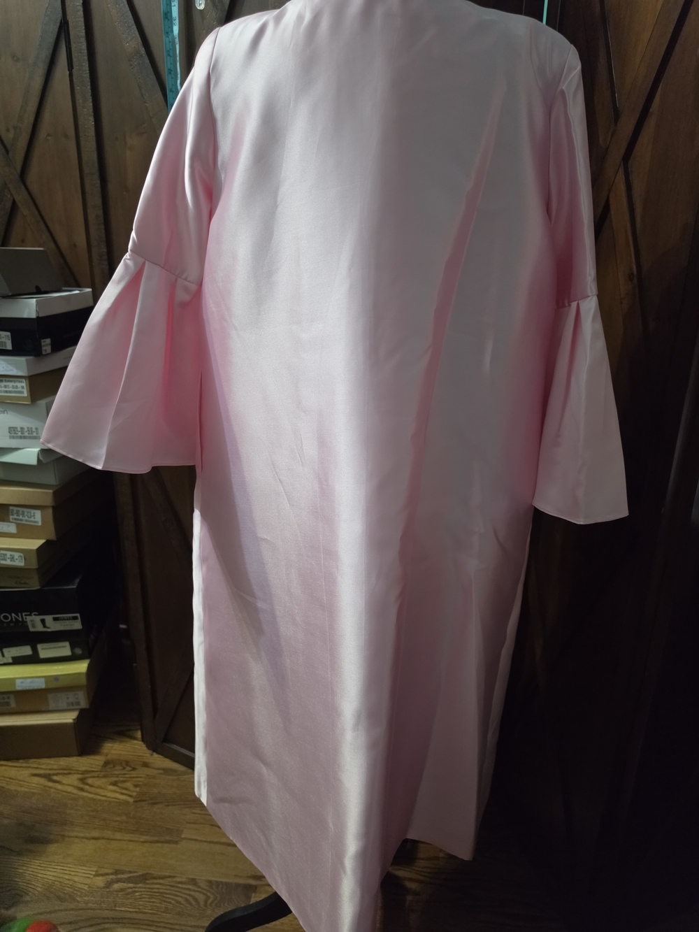 Modest Soft Pink Midi Dress with Flared Three-Quarter Sleeves